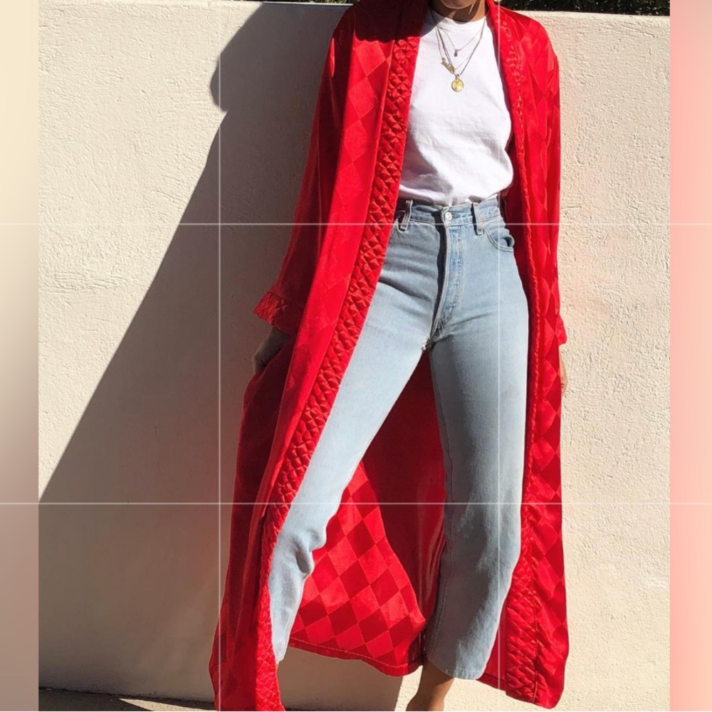 Vintage Christian Dior Cherry Red Diamond Kimono Robe